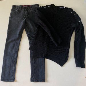 2Pc Children's Place Black Outfit Denim Lace Up